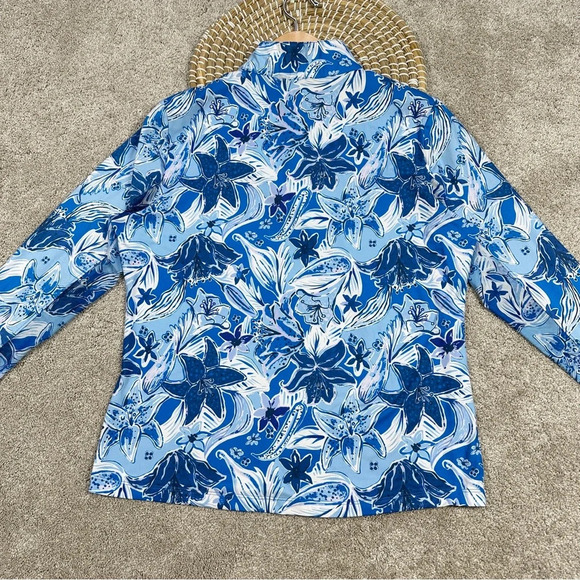 Gottex Tops 1/4 Zip Longsleeve Floral Printed Blue High-Neck Golf Size L - Picture 8 of 15